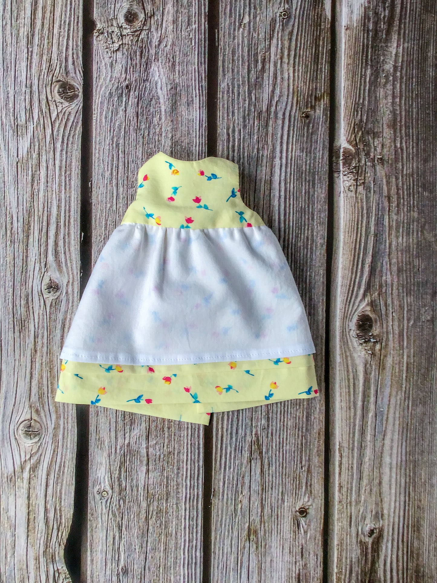 Doll Dress - Yellow - Pinafore - Bunny Doll - Rabbit Ragdoll - 100% Cotton - Reversible Dress - Pretend Play - For 15 Inch Doll