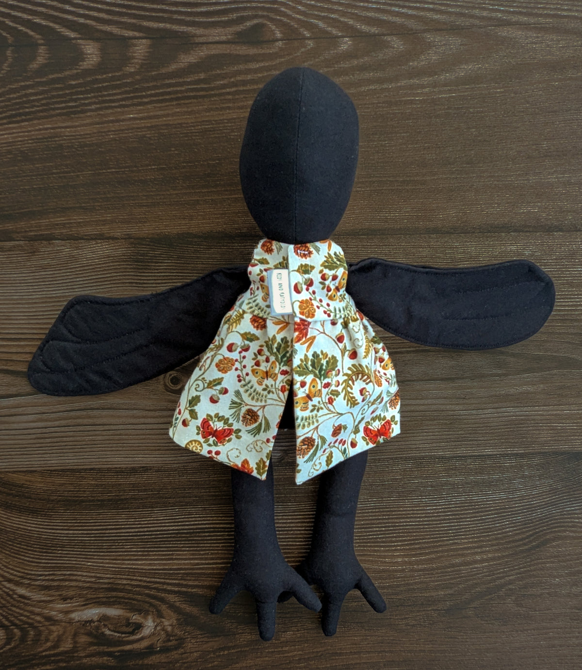 Handmade Crow Doll, 15.5-Inch Black Cotton Cloth Doll with Removable Dress - Lenore