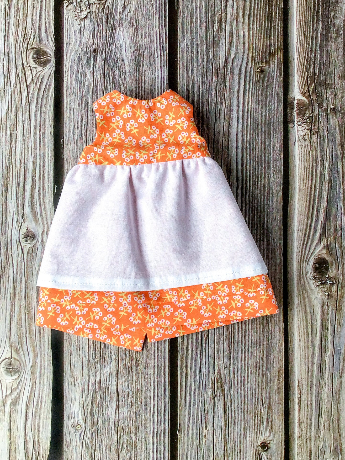 Doll Dress - Orange - Pinafore - Bunny Doll - Rabbit Ragdoll - 100% Cotton - Reversible Dress - Pretend Play - For 15 Inch Doll