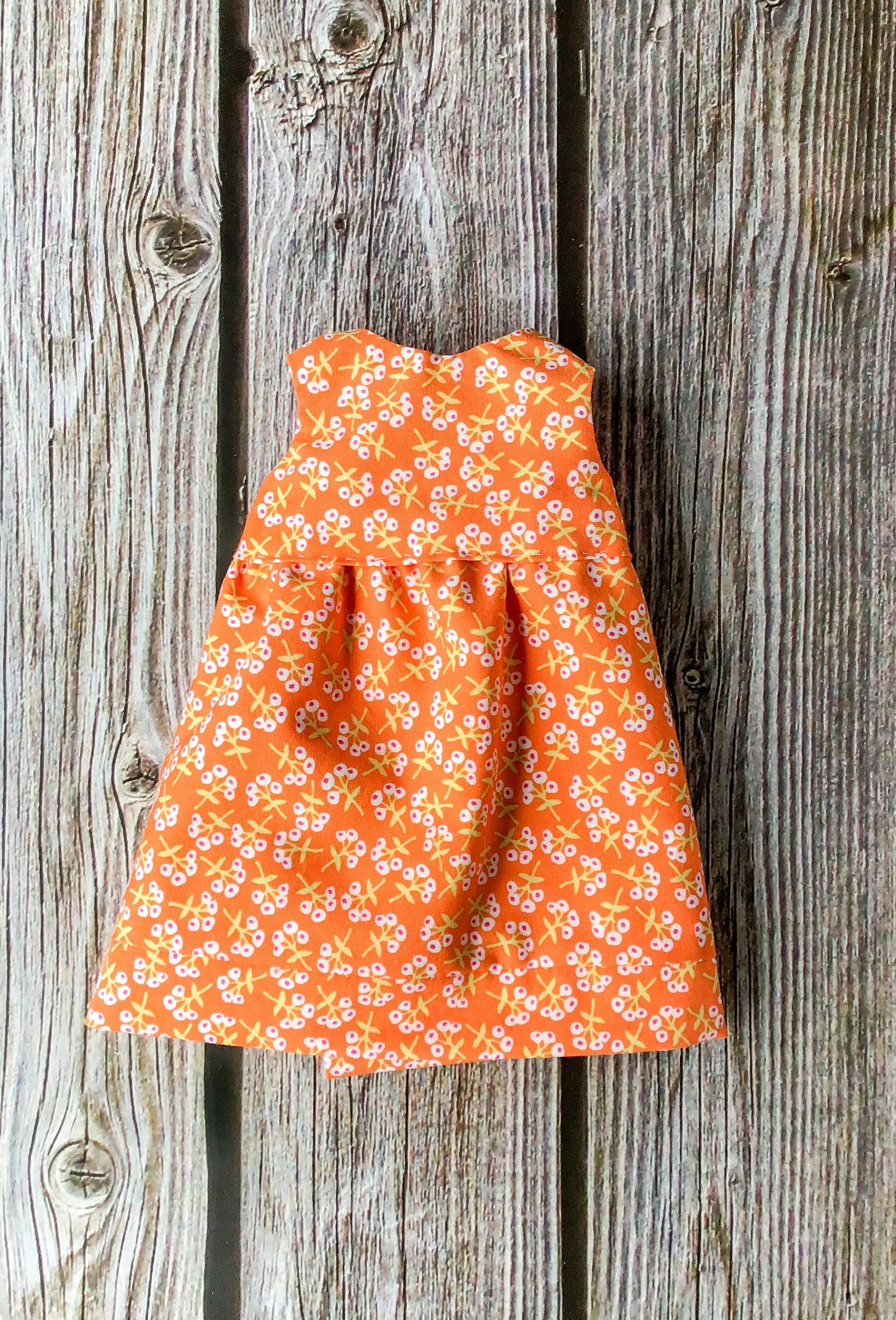 Doll Dress - Orange - Pinafore - Bunny Doll - Rabbit Ragdoll - 100% Cotton - Reversible Dress - Pretend Play - For 15 Inch Doll