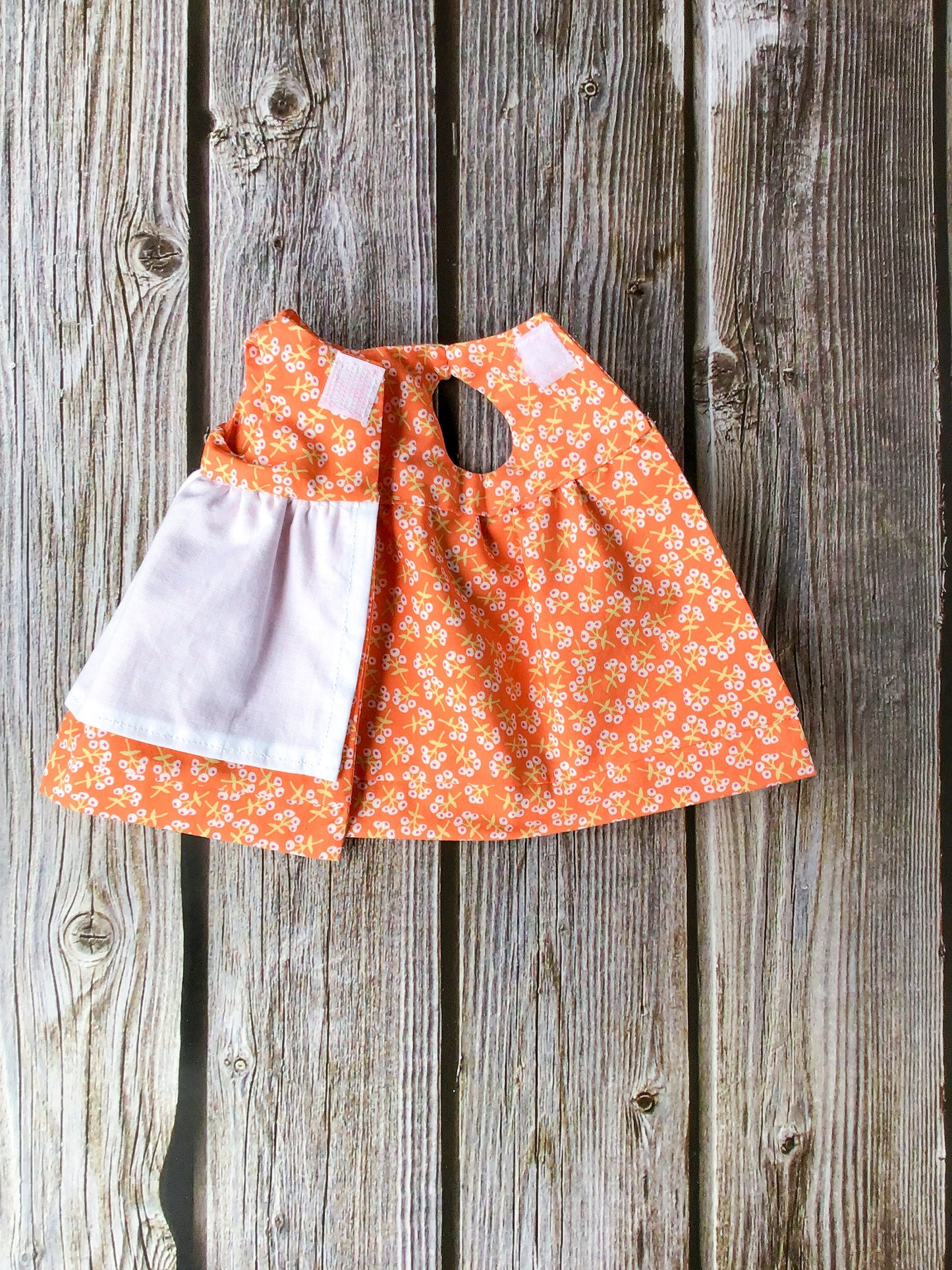 Doll Dress - Orange - Pinafore - Bunny Doll - Rabbit Ragdoll - 100% Cotton - Reversible Dress - Pretend Play - For 15 Inch Doll
