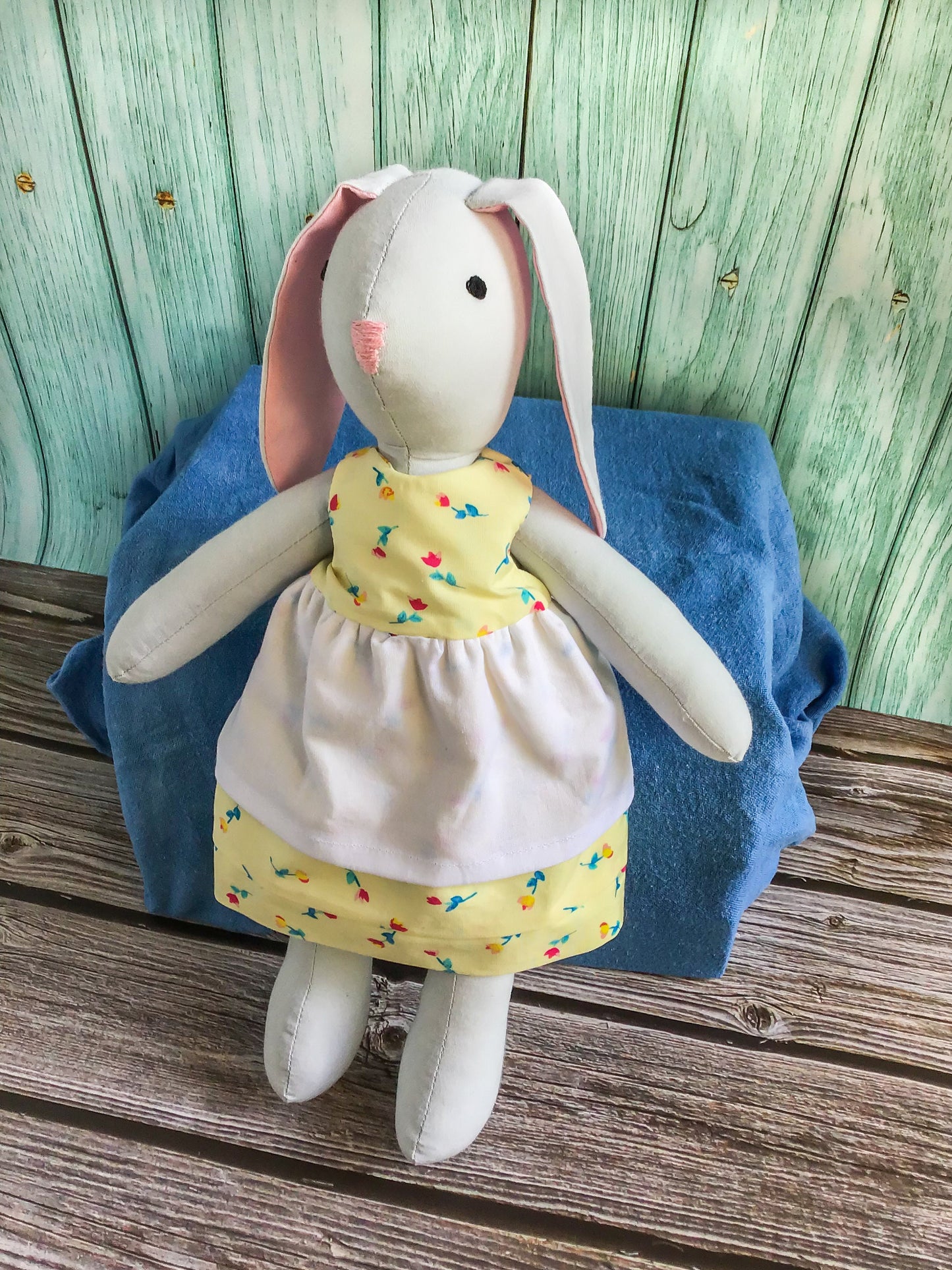 Doll Dress - Orange - Pinafore - Bunny Doll - Rabbit Ragdoll - 100% Cotton - Reversible Dress - Pretend Play - For 15 Inch Doll