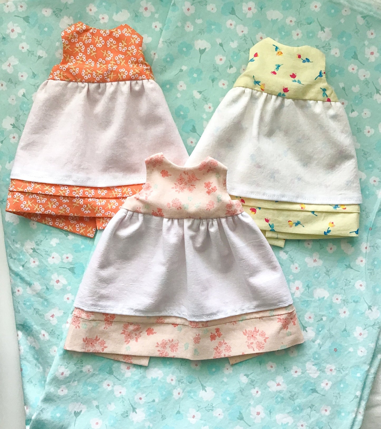 Doll Dress - Yellow - Pinafore - Bunny Doll - Rabbit Ragdoll - 100% Cotton - Reversible Dress - Pretend Play - For 15 Inch Doll