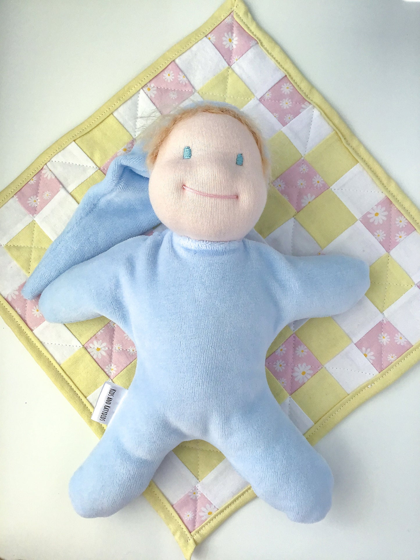 Star Baby Cuddle Doll - Waldorf Inspired - Blue - Snuggle Lovey - All Natural Materials - 10 Inches (25 cm) - Light Pale Skin - Blonde Hair