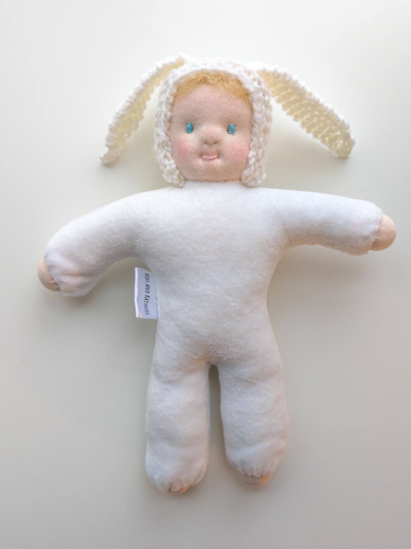 Handcrafted Bunny Cuddle Doll with Wool Egg Basket - Waldorf Inspired - Eco-Friendly Materials - Soft and Sweet - Light Pale Skin Blonde