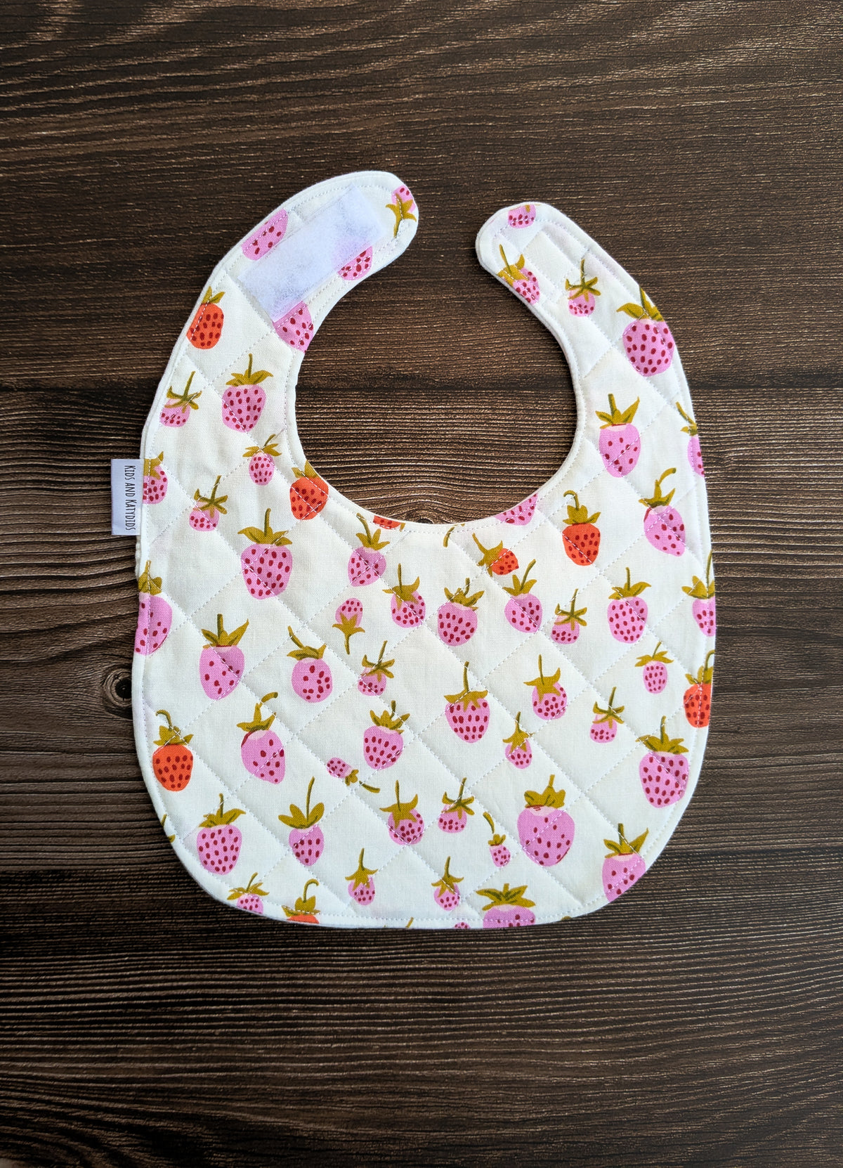 Quilted Baby Teething Bib - Strawberry  – 100% Cotton - Handmade