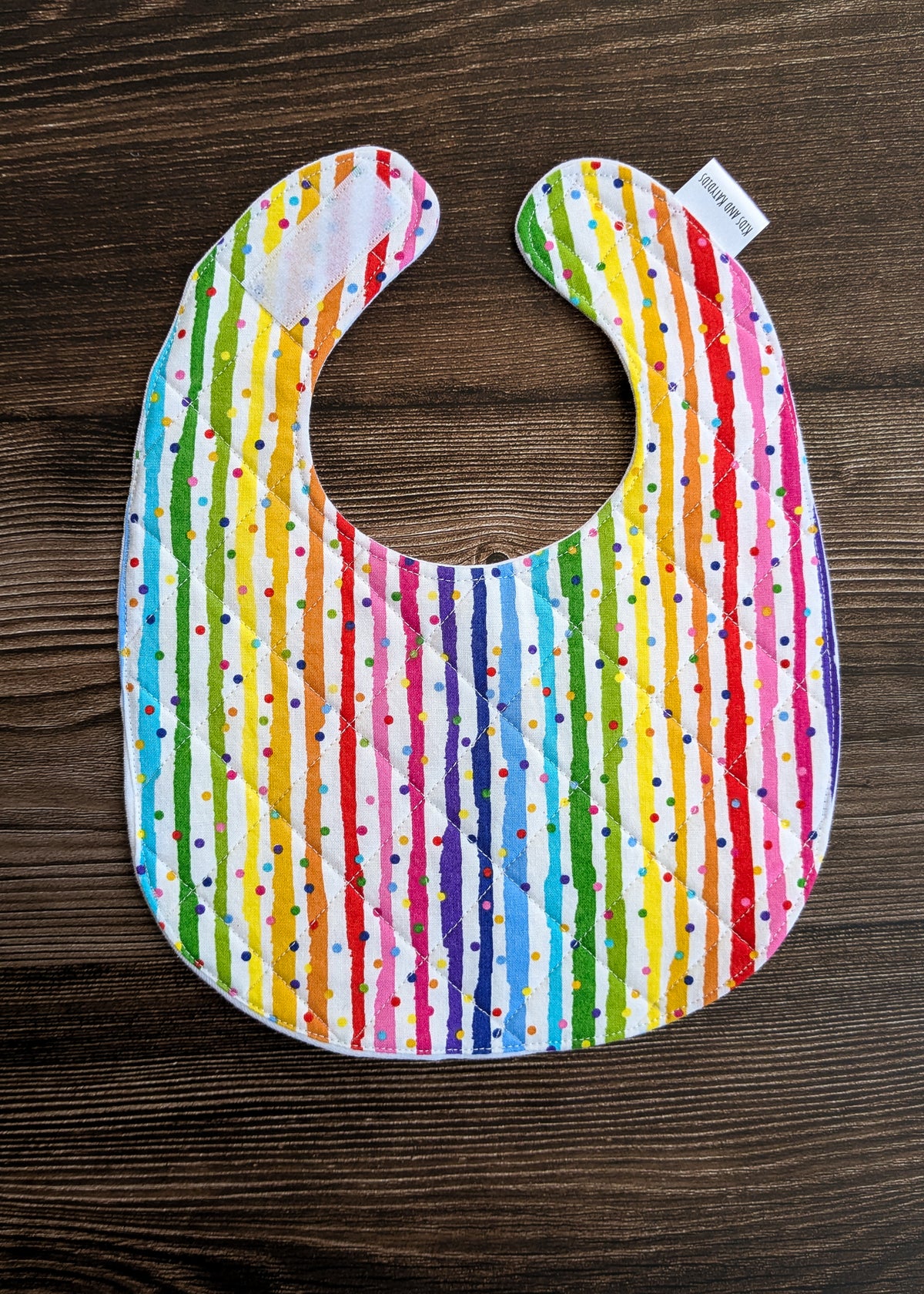 Quilted Baby Teething Bib - Rainbow Stripes  – 100% Cotton - Handmade