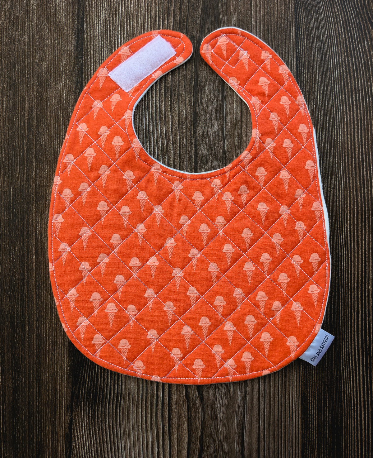 Quilted Baby Teething Bib - Ice Cream Cones – 100% Cotton - Handmade