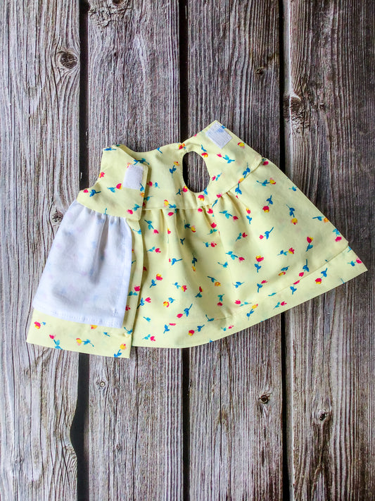 Doll Dress - Yellow - Pinafore - Bunny Doll - Rabbit Ragdoll - 100% Cotton - Reversible Dress - Pretend Play - For 15 Inch Doll