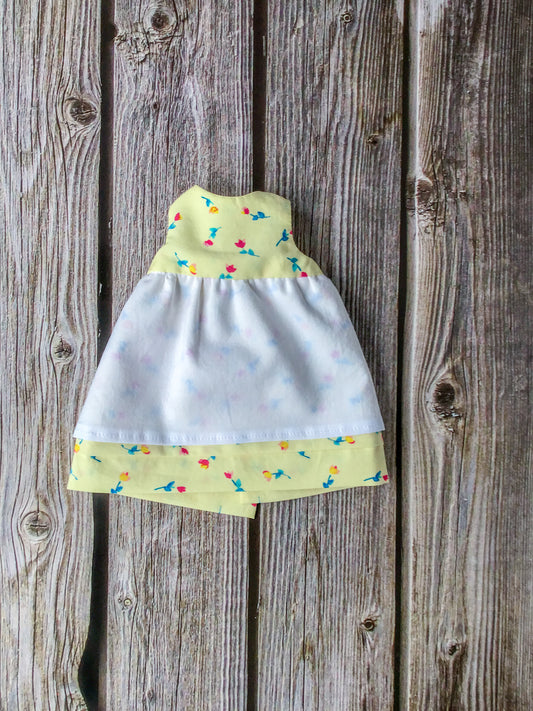 Doll Dress - Yellow - Pinafore - Bunny Doll - Rabbit Ragdoll - 100% Cotton - Reversible Dress - Pretend Play - For 15 Inch Doll