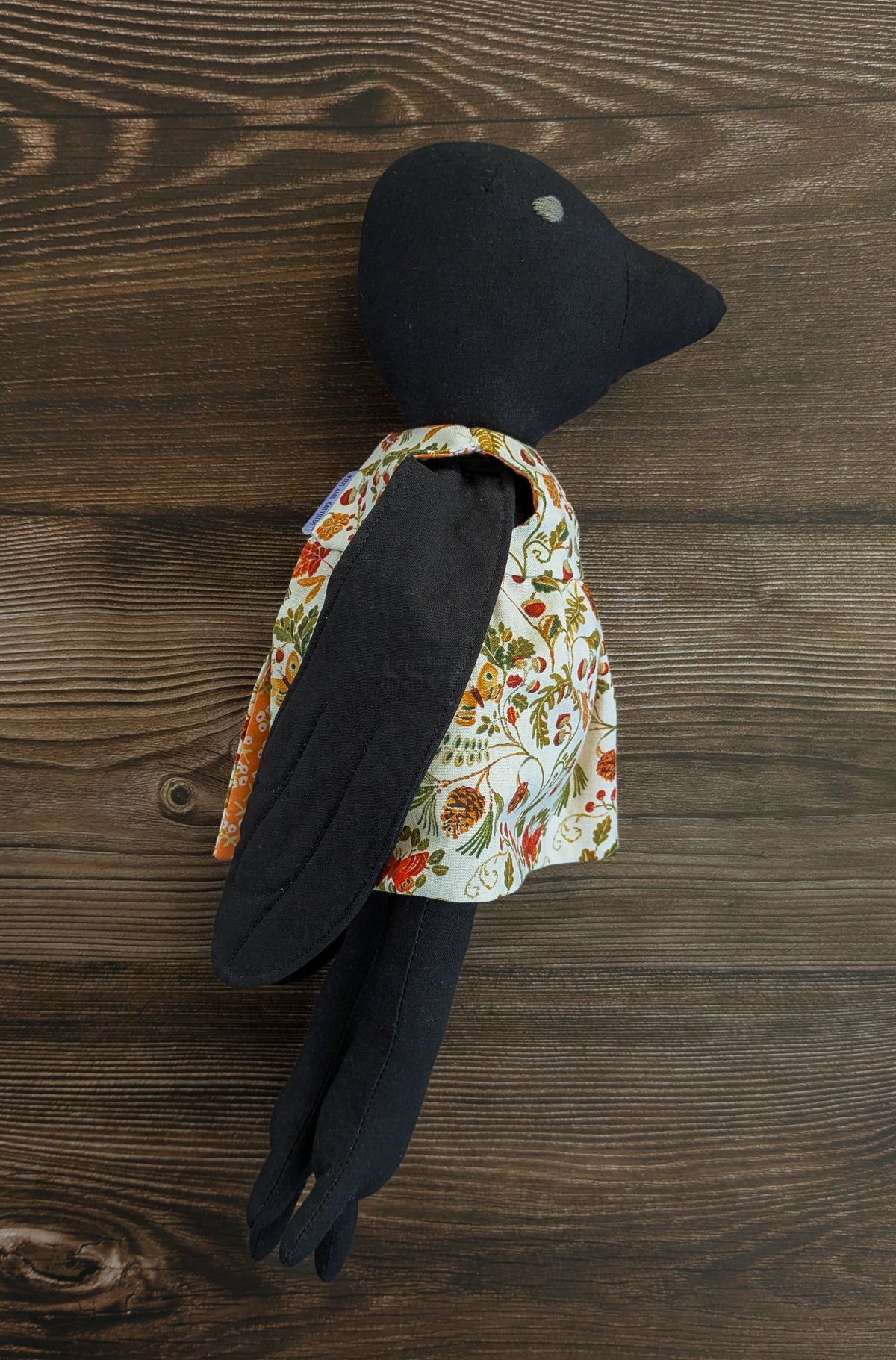 Handmade Crow Doll, 15.5-Inch Black Cotton Cloth Doll with Removable Dress - Lenore