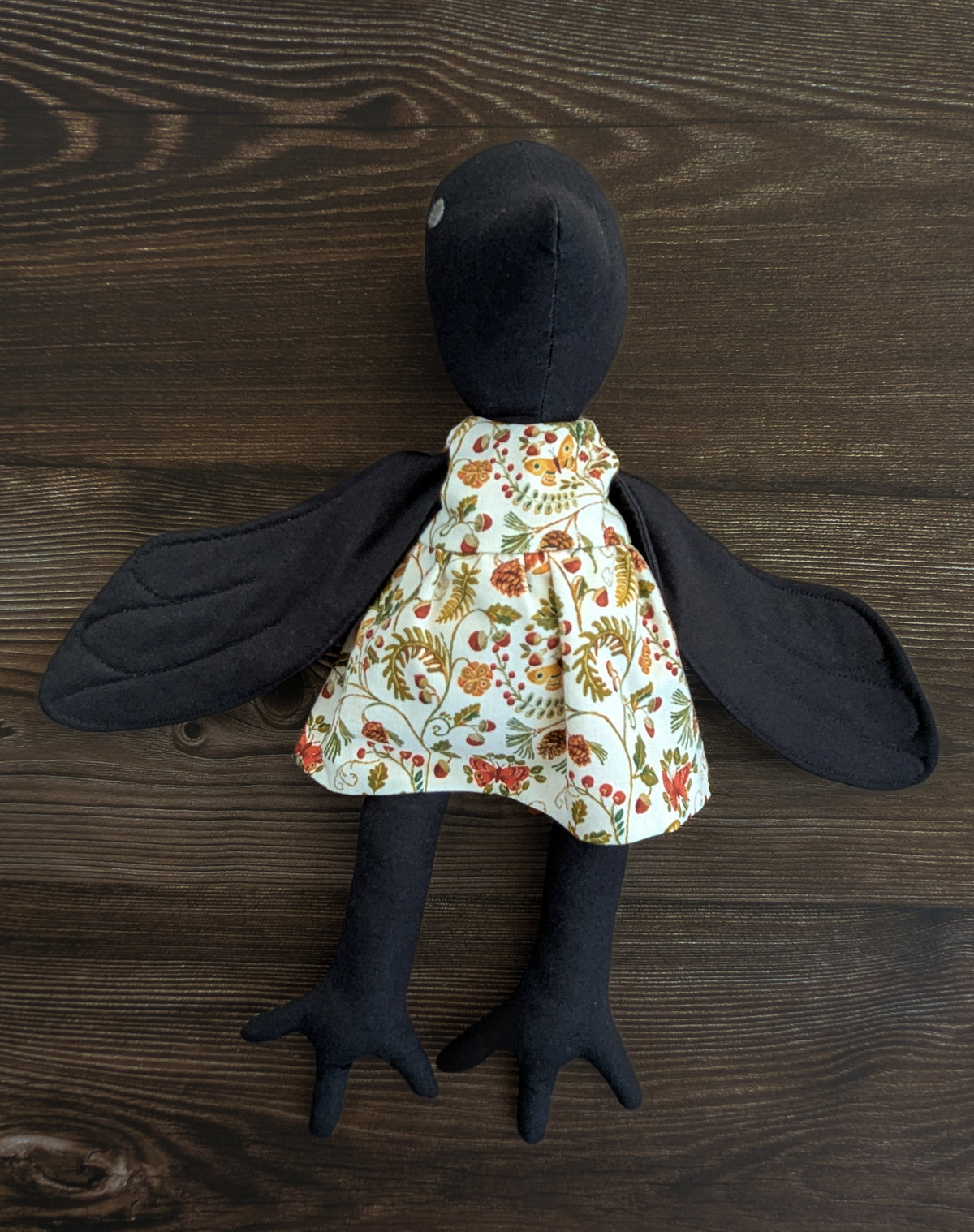 Handmade Crow Doll, 15.5-Inch Black Cotton Cloth Doll with Removable Dress - Lenore