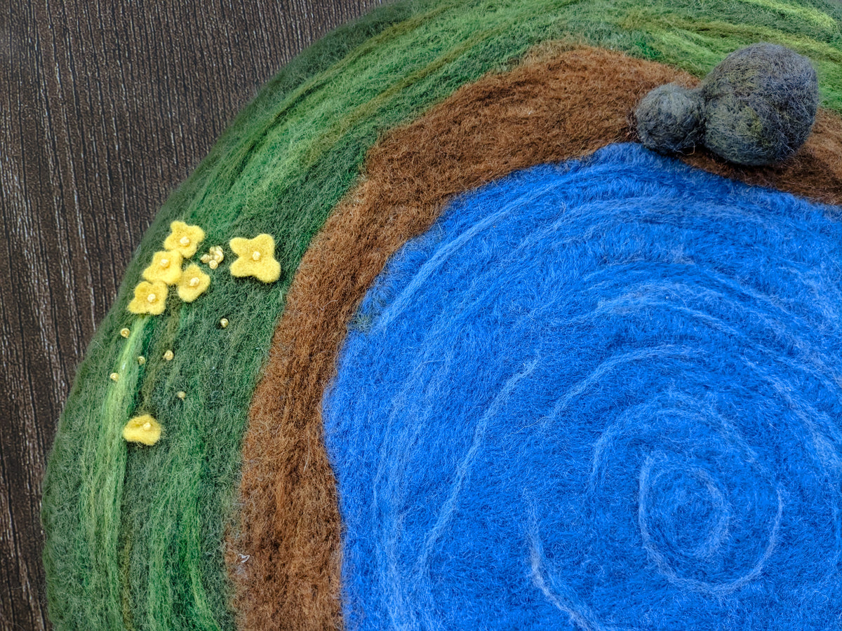 Felted Wool Pond Playmat - Waldorf-inspired - One of a Kind - Play scene