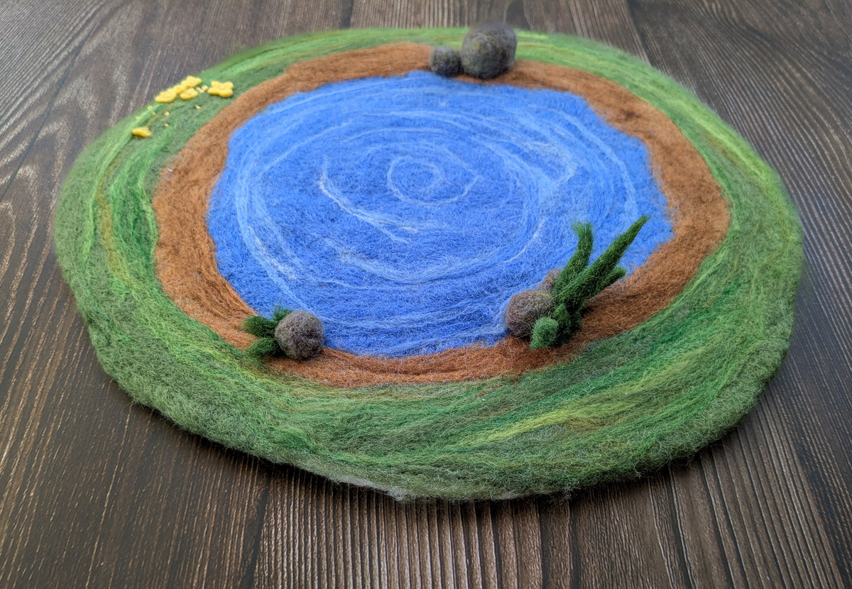 Felted Wool Pond Playmat - Waldorf-inspired - One of a Kind - Play scene