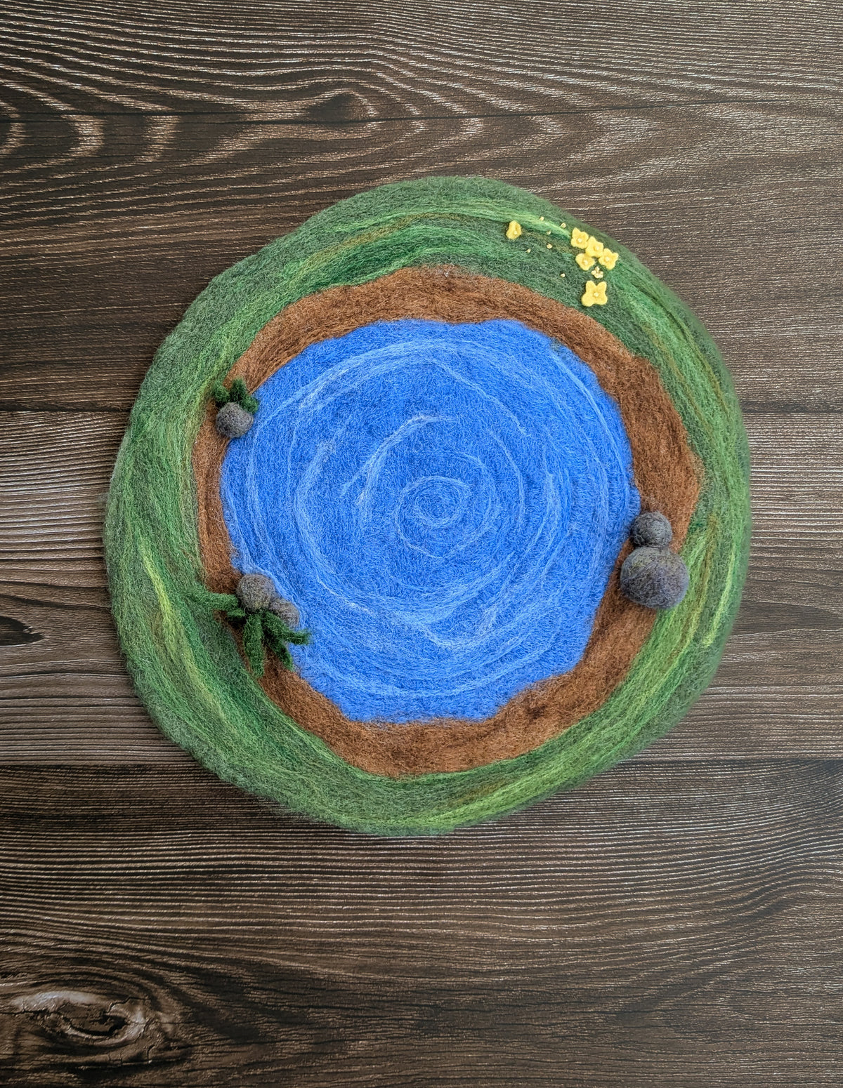 Felted Wool Pond Playmat - Waldorf-inspired - One of a Kind - Play scene
