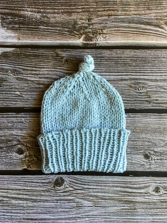 Knotted Preemie Newborn Hat - Knitted Beanie - Baby Blue - In 0 to 3 Month Size, Newborn Size, Preemie Size, and Small Preemie Size