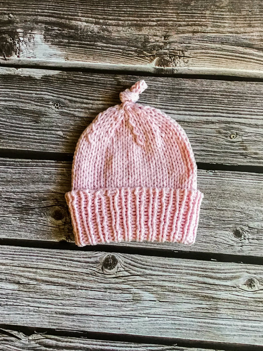 Knotted Preemie Newborn Hat - Knitted Beanie - Baby Pink - In 0 to 3 Month Size, Newborn Size, Preemie Size, and Small Preemie Size