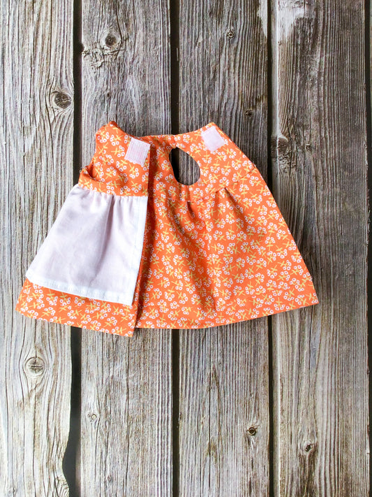 Doll Dress - Orange - Pinafore - Bunny Doll - Rabbit Ragdoll - 100% Cotton - Reversible Dress - Pretend Play - For 15 Inch Doll